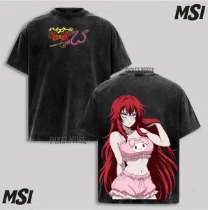 High School DxD Rias Gremory Graphic Tee Vintage Washed Streetwear Shirt Unisex Cotton Apparel Featuring Crimson-Haired Ruin Princess, Occult Club Queen, and Devil Heiress Legacy