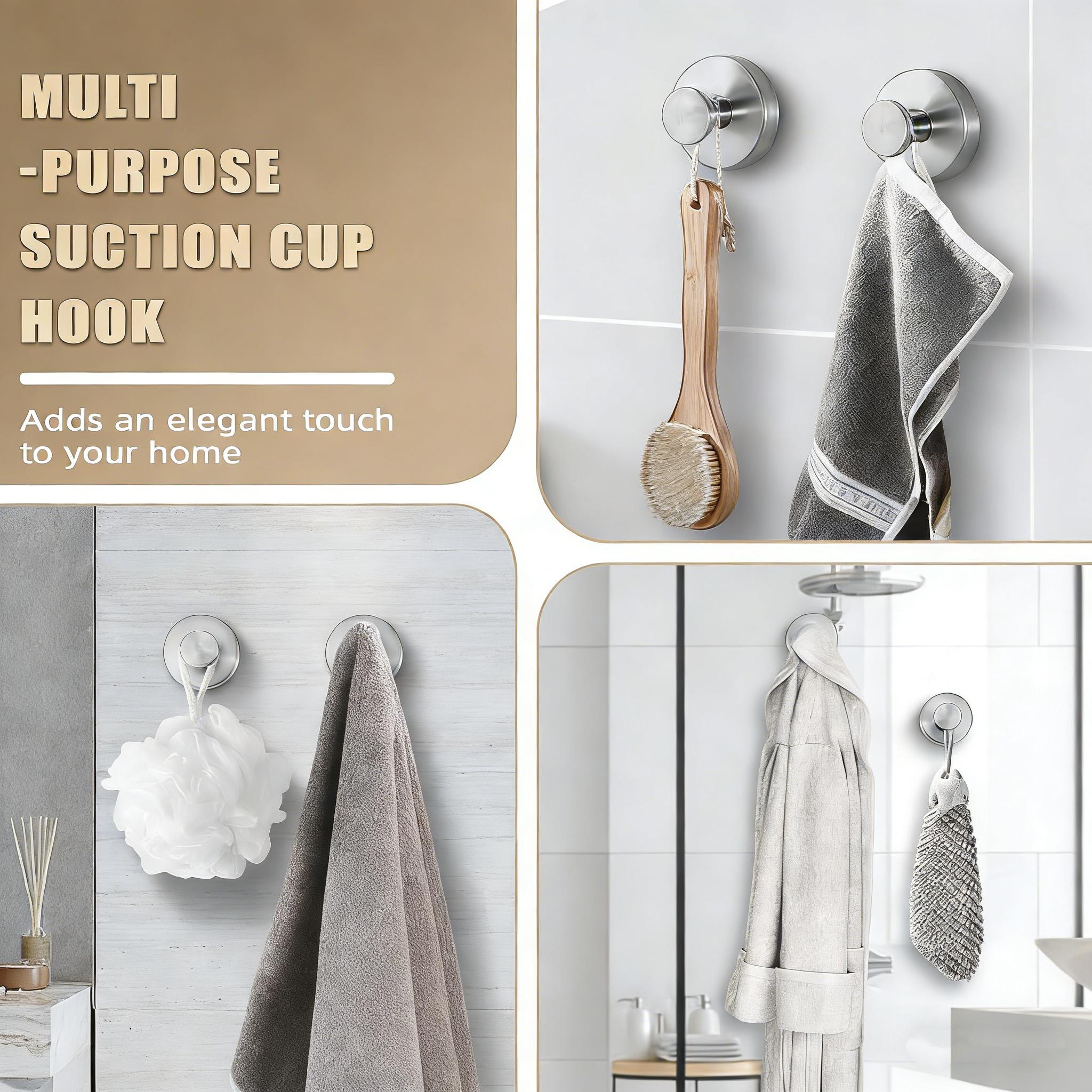 Suction Cup Hooks, Heavy Duty Vacuum Suction Hooks, No Drill Removable Wall Hooks for Hanging Towels, Robes, Kitchen Utensils, Rustproof Stainless Steel Shower Hooks for Bathroom, Kitchen, RV