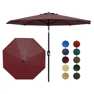 9 ft Patio Umbrella - 8 Sturdy Ribs Outdoor Table Umbrella with Crank Lift & Push Button Tilt - Market Umbrella for Pool, Deck,Yard, Garden -Dark Red