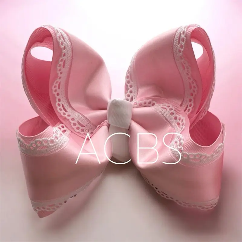ACBS Hair Clips Pink Boutique Bow 5 Inches Handmade in USA Skinny & Wide Nylon Clips for Versatile Styling