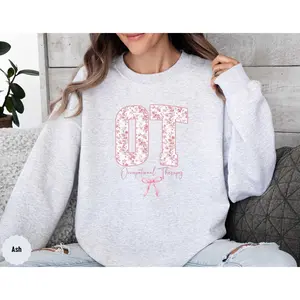 OT Floral  T-Shirt or Sweatshirt , Occupational Therapy T-shirt , Future Therapist Gift Pink Toile Bow Special Education Student Graduation Cotton Fabric