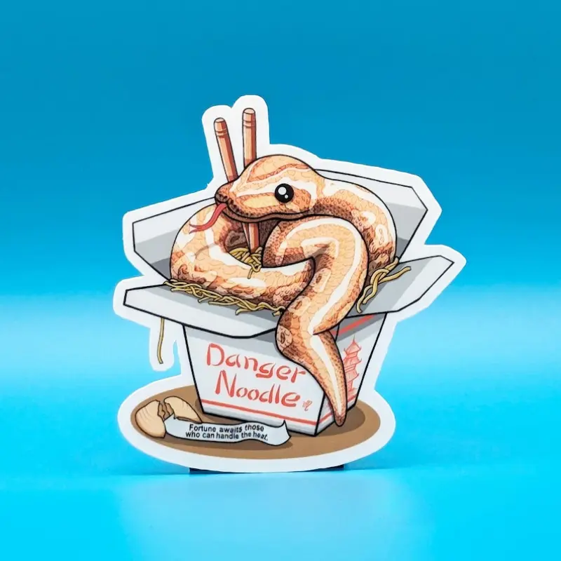 Fantastic banana eye python in Lamian Noodles stickers - durable matte vinyl, reusable | cute and strange decals for notebook computers, cars, skateboards | ideal gift for teenagers, adults, snake lovers