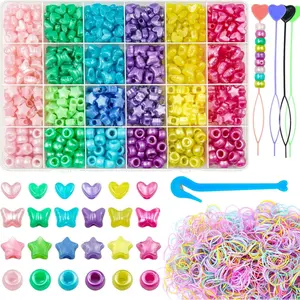 1770 count Heart  Pony Beads Hair Bead for Braid,  Butterfly Large Hole Pony Beads with Elastic Rubber Band Threader for Bracelets Earring Necklace  Making (-Color)