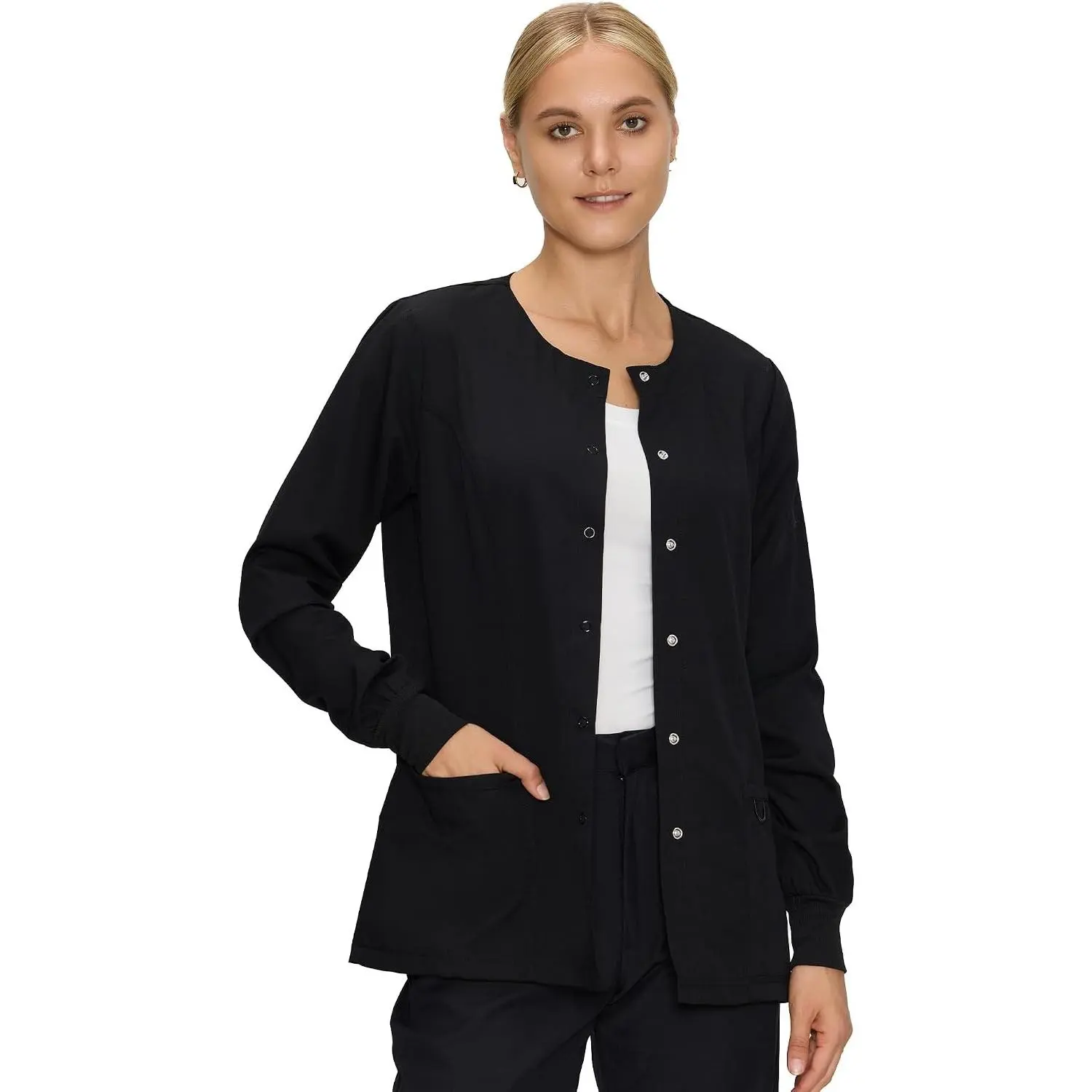 Scrub Jackets for Women, Snap Front Nurse Jacket with 3 Pockets, Soft Fabric, Easy Care, Medical Uniforms for Nurses, Clinics, Daily Shift Wear