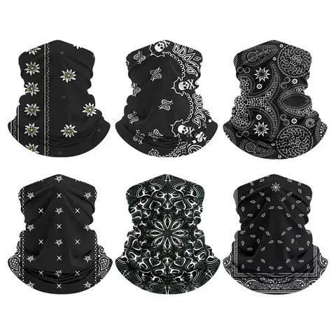 Unisex 6-Pack UV Protection Cooling Microfiber Neck Gaiter - Quick Dry, Sweat Wicking, Breathable, Snug-Fit, Stretchable Outdoor Face Cover for Adults, Keeps Hair Out of Face, Pirate-Style Cap Compatible Sports Headwear for Biking