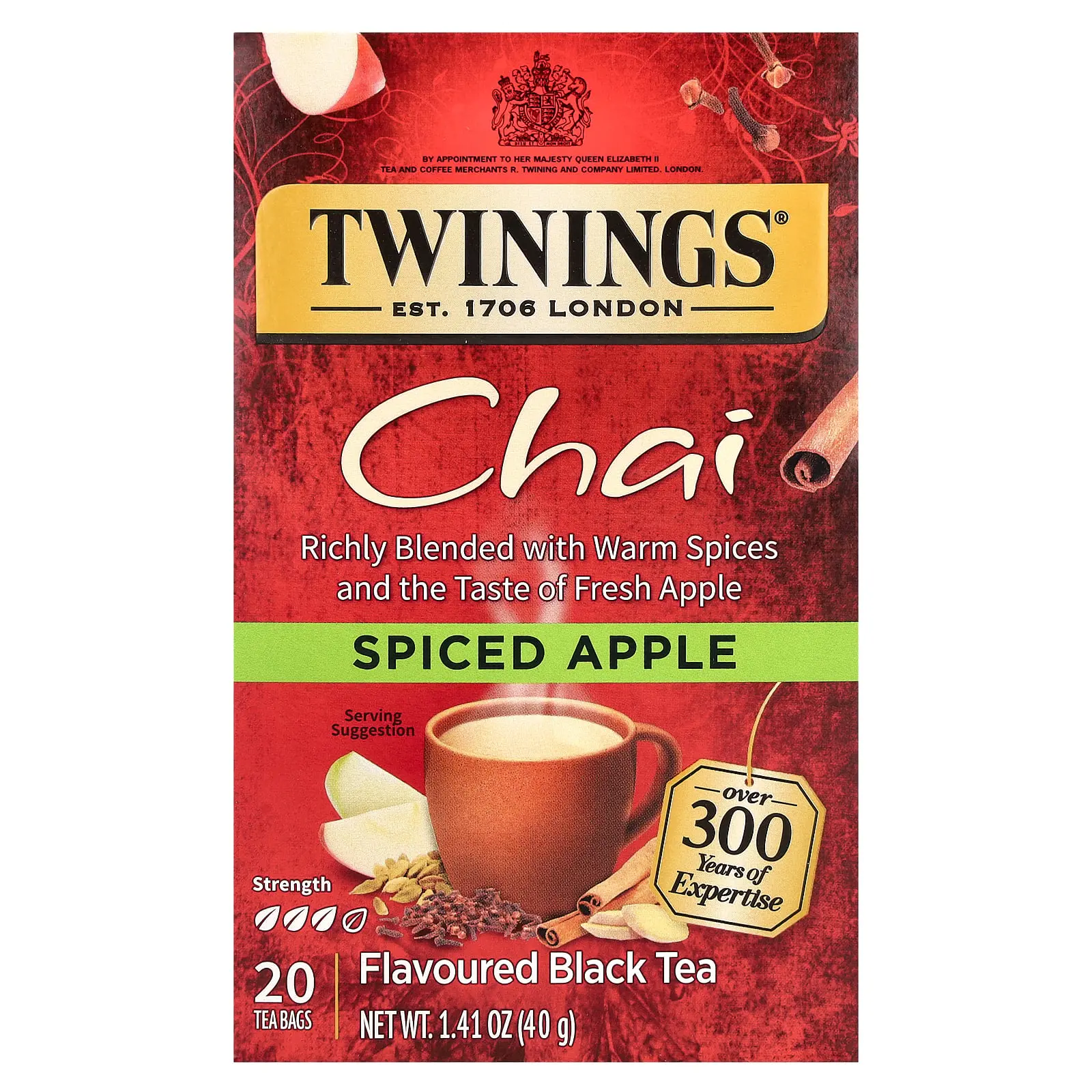 Twinings Flavored Black Tea, Chai, Spiced Apple, 20 Tea Bags, 1.41 oz (40 g)