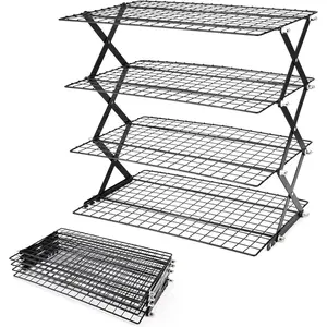 2/3/4-Tier collapsible cooling rack for baking,Folding Cooling Grid,Adjustable Stackable Roasting Cooking Drying Wire Cooling Rack for Cookies Baking