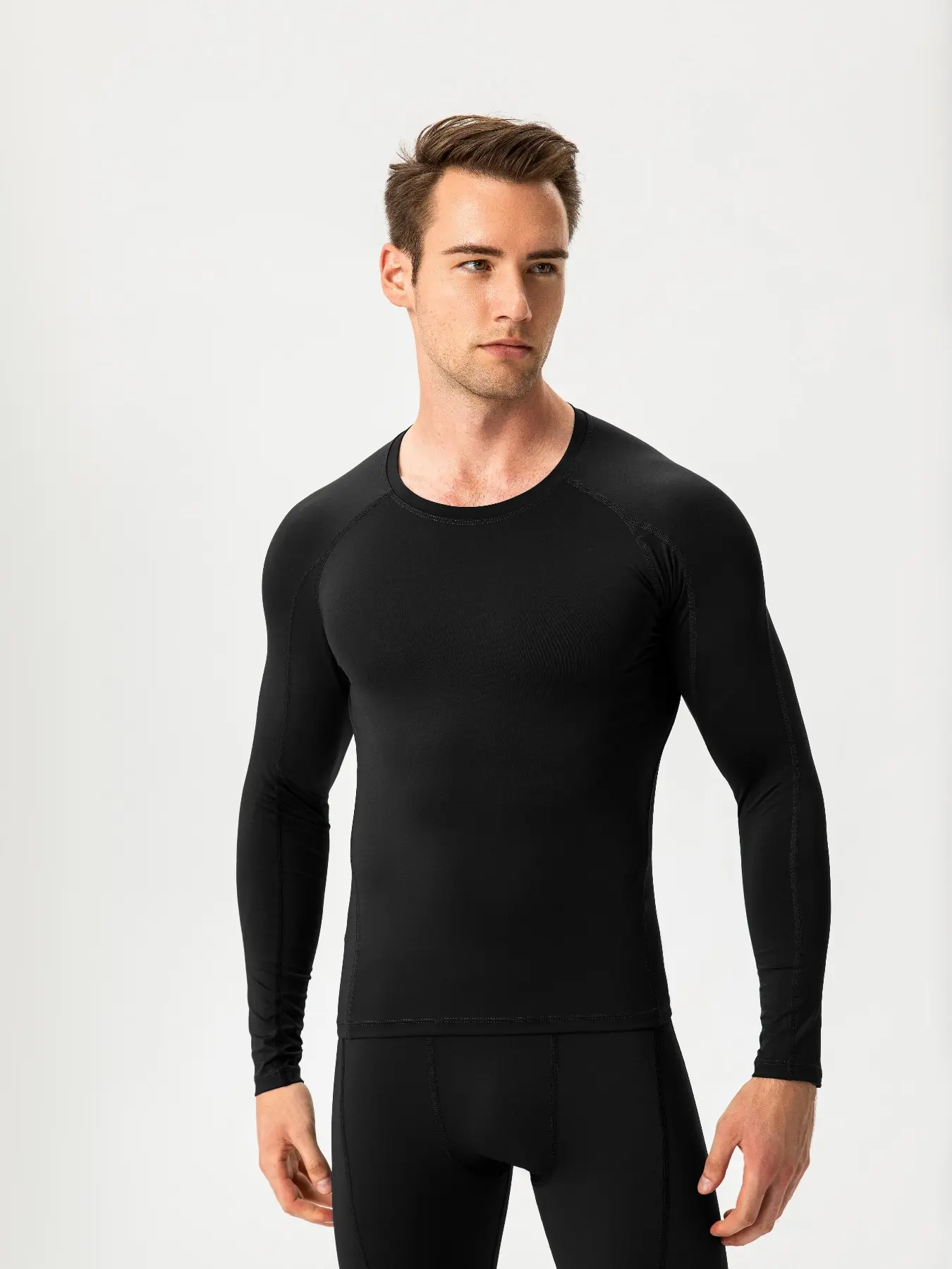 Men's Round Neck Long Sleeve Sports Tee, Quick Drying Breathable Tight Fit T-shirt, Men's Sportswear Clothing for Indoor Outdoor Wear, Compression Sports Top, Athletic Compression Shirts, Fitness Sport Top, Activewear Gym, Athletic Workout Clothing