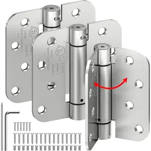 Self Closing Door Hinges, Spring Loaded Door Hinges, Adjustable Tension for Exterior,Garage, Front Back Door,Left Right Hand Door, 5/8'' Radius Corners,UL Listed,Brushed Nickel