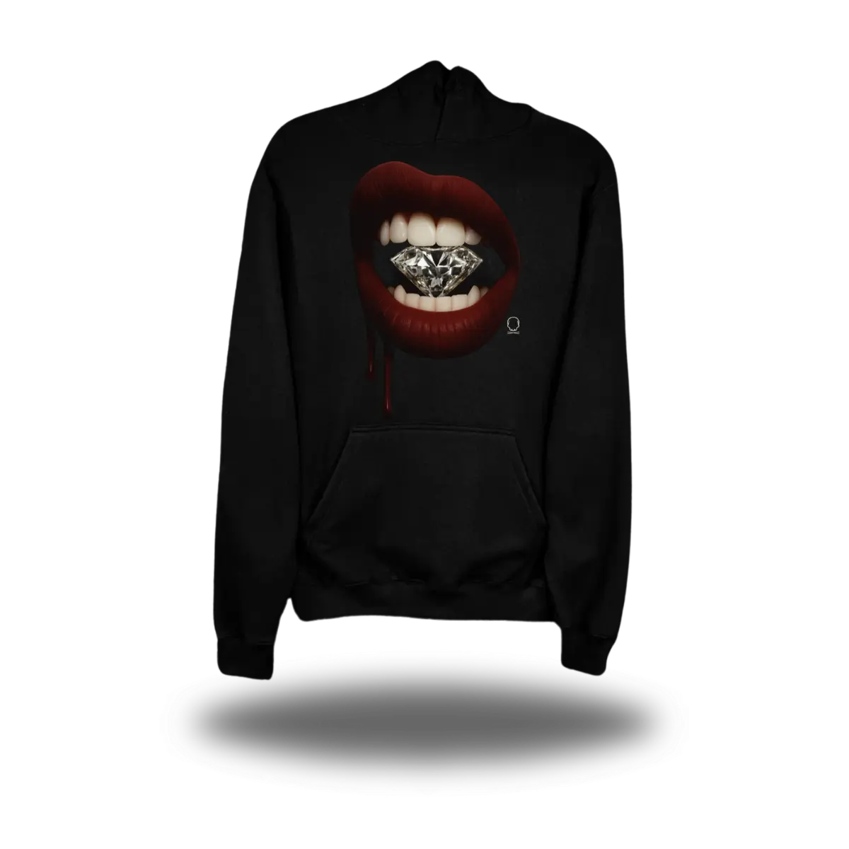 Women's Diamond Lips Black Hoodie Sweatshirt, Long Sleeve Tops