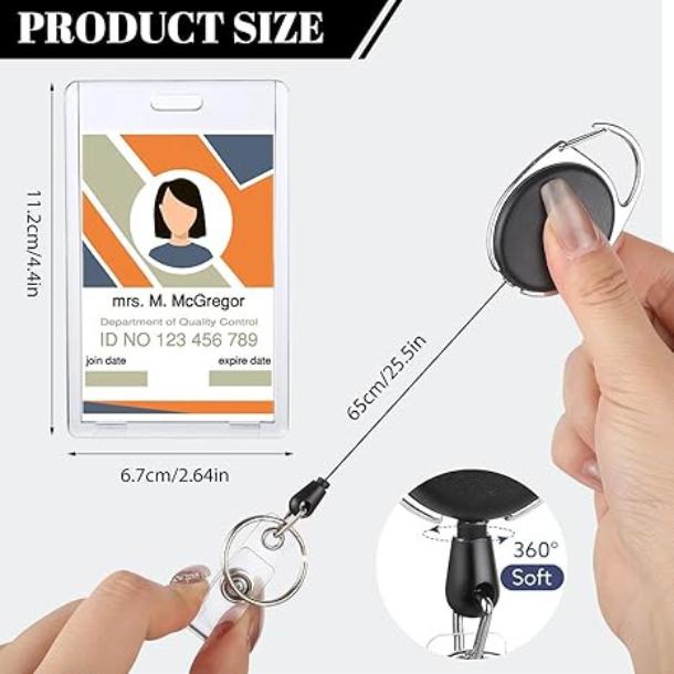 [New Deal] 2 Set Badge Holder Retractable Clip Heavy Duty Reels with Acrylic Clear Vertical ID Card Badge Holders for Work Office Removable Cardholder Hard Plastic