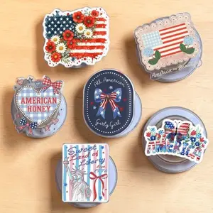 Patriotic Floral USA Flag MagSafe Phone Grip American Girly Coquette Bow Design Magnetic Pop Socket & Kickstand, USA 250th Anniversary Gift