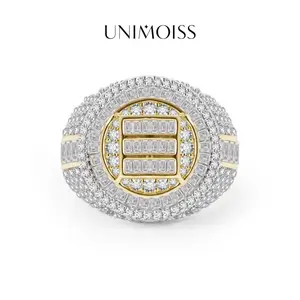 UniMoiss 3ct The Sovereign Ring Silver-Plated Glacier Band Fully Iced-out Hip Hop Ring VVS Moissanite Ring Jewelry Band Unisex Hip Hop Ring Perfect Birthday Engagement Wedding Anniversary Christmas Valentine's Day Gift