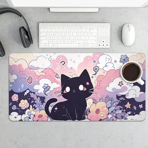 Cute black cat desktop pad, cartoon cat non slip mouse pad, beautiful desktop pad, large sized gaming mouse pad, cute cat desktop pad with non slip base, suitable for computers, laptops and desks