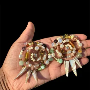 Seas Beauty Spiral Earrings with Shell Natural Gemstones and Bead Design for Elegant Looks