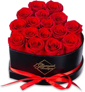 16 Flower Forever Heart Shape Box, Eternal Preserved Roses Gift for Her, Lasting Flowers, Romantic Floral Keepsake for Birthday, Anniversary or Valentine’s Day, Red (Color-Treated)