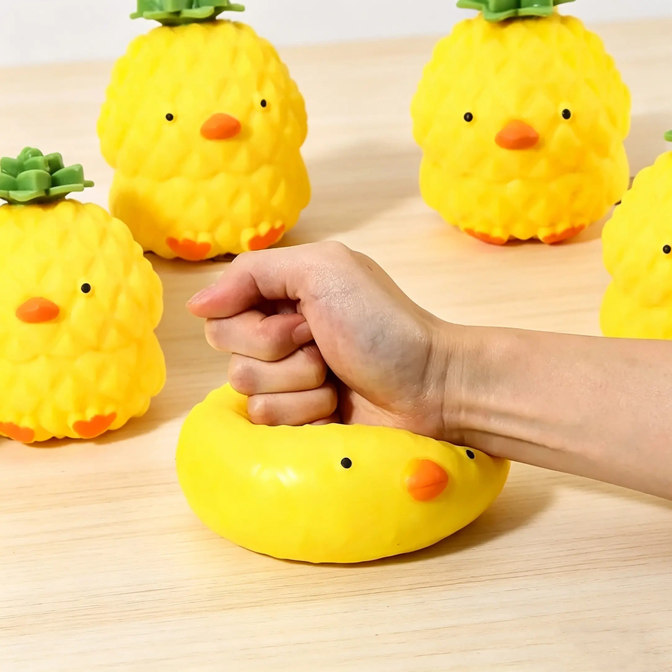 Kawaii Pineapple Duck Squishy Toy - TPR Material Slow Rise Decompression Squeeze Duck Stress Ball, Sensory Stress Balls for ASMR Fidget, Desk Decor, Viral TikTok Trending Gift for Kids Students, Stress Relief Accessory