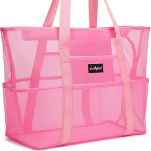 Mesh Beach Bag-Large Waterproof Tote with Zipper,7 External Pockets,Sand-Resistant,Lightweight & Foldable,for the Beach,Pool,Gym,Camping,Vacations,Gift-Giving,Mother's Day Gifts