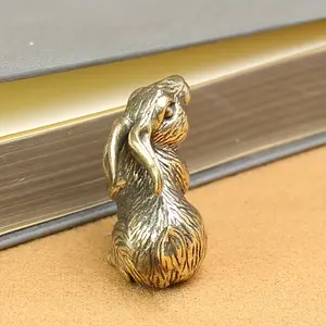 1pc Charming Brass Rabbit Sculpture - Vintage Metal Animal Ornament for Home, Office & Cafe Decor - Perfect Desktop Display for Halloween & Christmas, Lovely Bunny Figurine