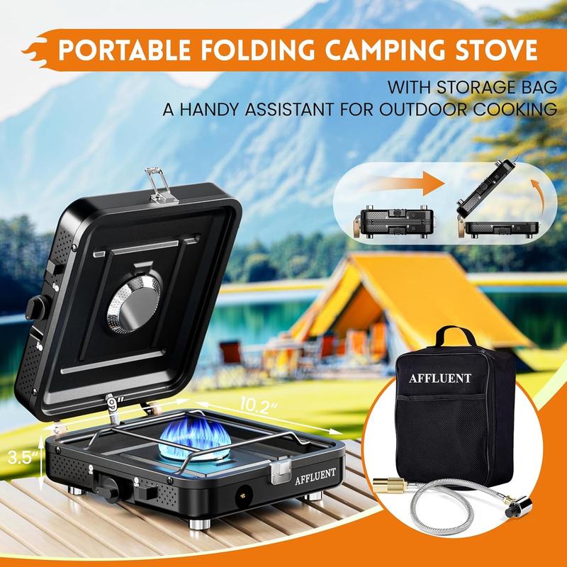2 Burner Propane Camping Stove with Grill and Bag- A Must - Have Camp Stove Propane! Foldable, Featuring Two Burners Camping Stove for Camping & BBQ(Black)
