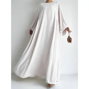 Plus Size - Plus Size - Plus Size, 1pc Elegant Muslim Abaya Robe - Long Flowing Islamic Dress with Back Tie Closure, Navy Blue Islamic Clothing for Women, Loose Fit Prayer Dress, Everyday & Special Occasions - Non-Stretchy Fabric Modest Muslim Gown, Musli