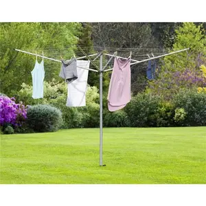 Whitmor Round Aluminum Rotary Outdoor Clothes Dryer Rack - Silver, Foldable Heavy-Duty, 188 ft. Weather Resistant Accessory for Large Families with Compact Storage
