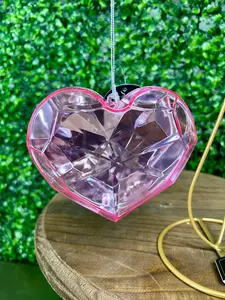 4 Inch Pink Plastic Heart Diamond Ornament