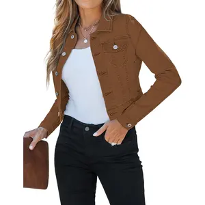 Cropped Jean Jackets for Women Fashion Short Denim Shacket Jacket Lightweight Fitted Stretchy with Pockets