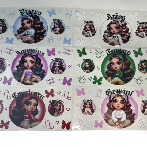 Zodiac UVDTF Bundles- 12 Wraps of Personalized Drink Wraps for 16oz Cups - Multicolor Decorative Stickers