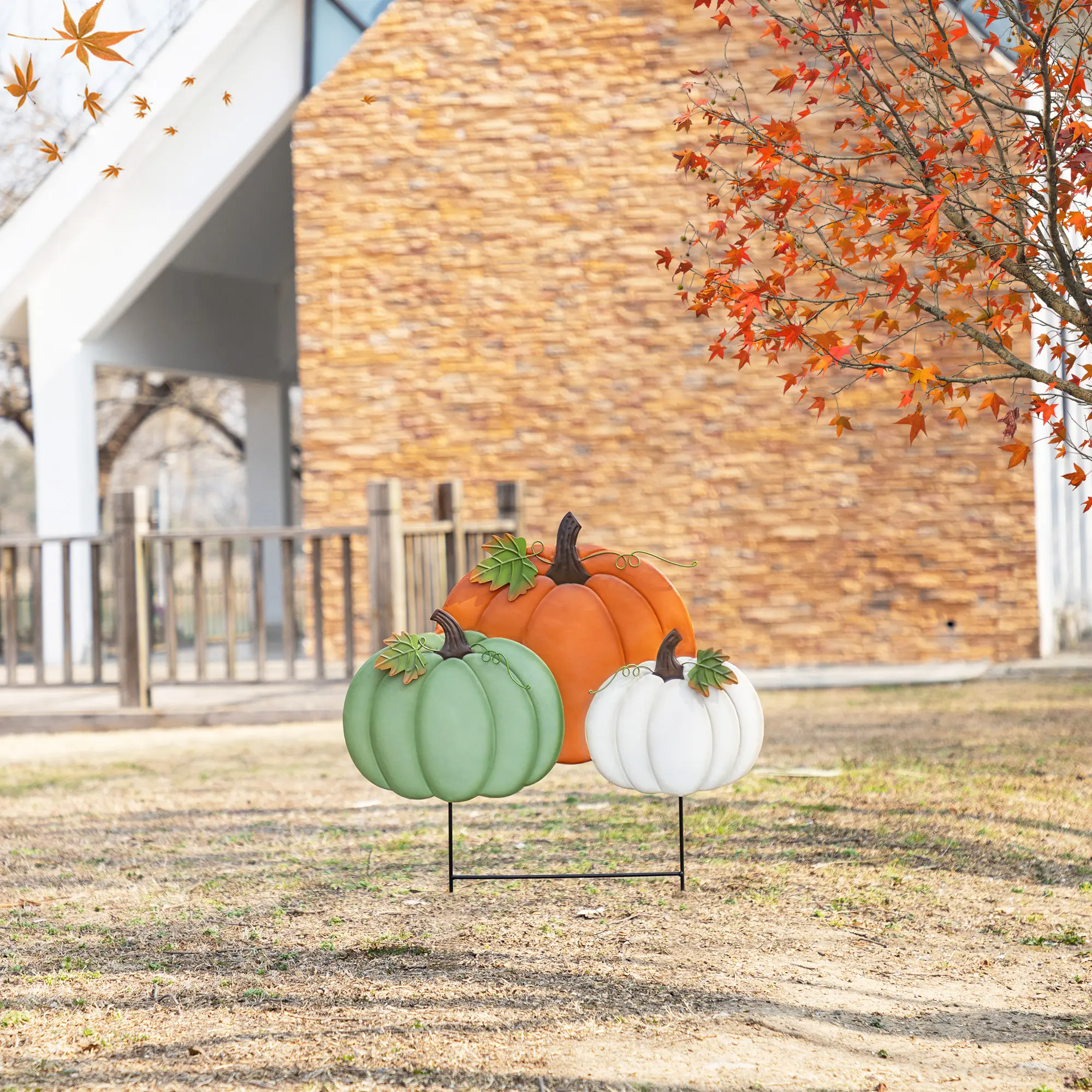 Glitzhome 28"H Fall Metal Stacked Pumpkin Yard Stake(KD)