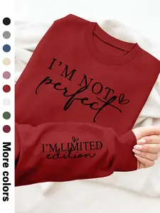 Women's Letter Print Round Neck Drop Shoulder Cozy Sweatshirt Tops, Casual Long Sleeve Crew Neck Pullover for Fall & Winter, Women's Clothes for Daily Wear, Womenswear