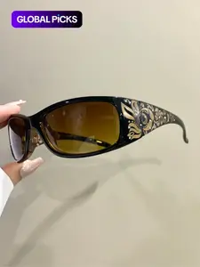 Punk Rhinestone Vintage Fashion Glasses for Men Women, Metal Hinge Eyeglasses, Boho Decorative Lens Eyeglasses