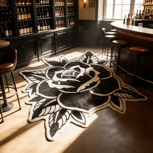 Gothic Dark Retro Rose Pattern Carpet, Large Living Room Bedroom Rug, Washable Area Rug Plush Mat, Home Decor for Lounge Balcony Patio