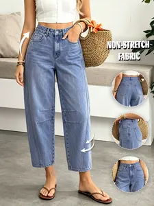 GILIPUR Women's Light Blue Washed Deconstructed Harem Jeans, American Casual Style High Waist Cropped Pants, Knee Stitch Design, Perfect for Daily Commute and Casual Outings