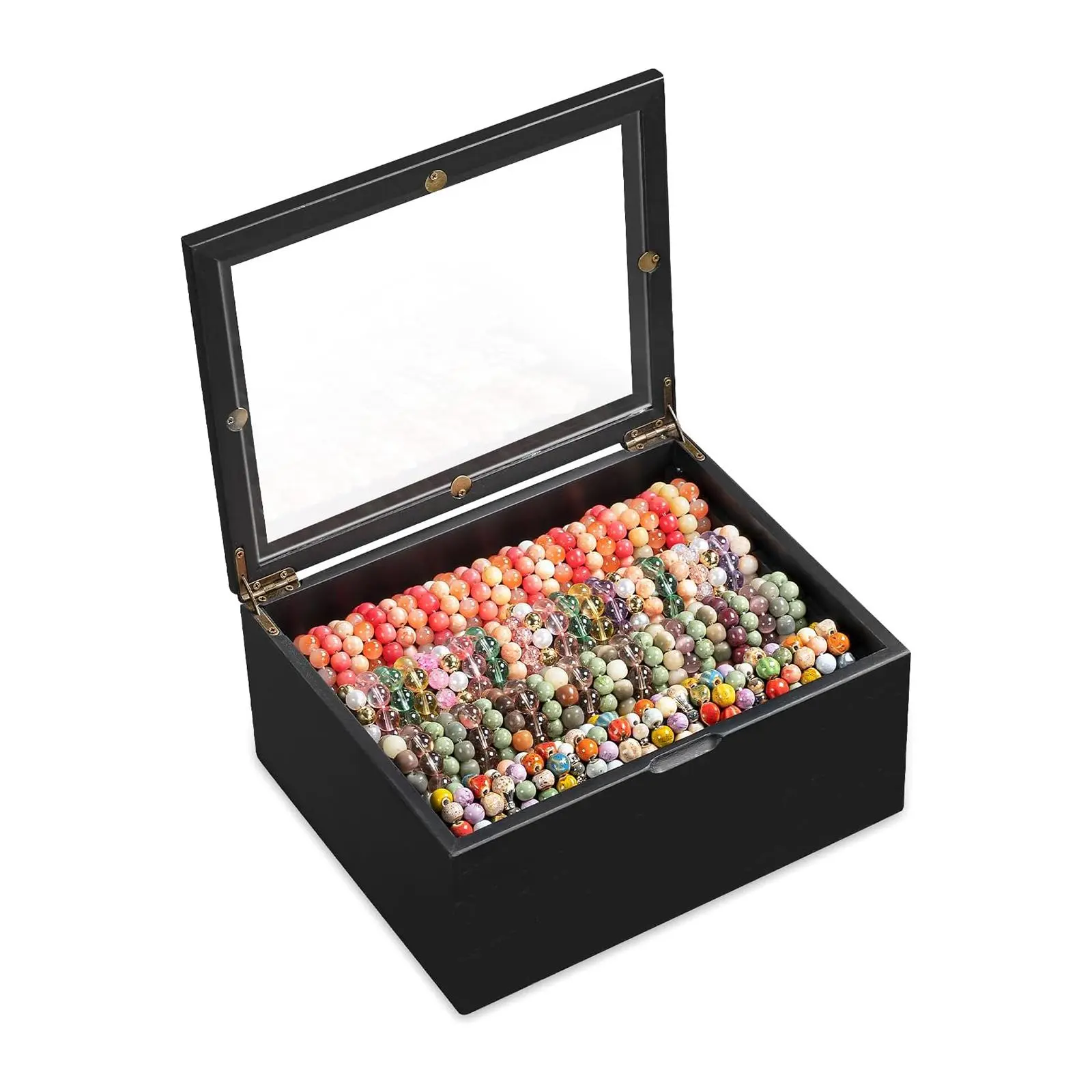 Emfogo bracelet Storage Box Organizer for Women Girls, Wooden Jewelry Display Case for Bangles Watches, Black Rectangular Bracelet Holder with Clear Dustproof Lid, 4 Removable Rods, Faux Suede Lining, Holds Up to 150 Bracelets