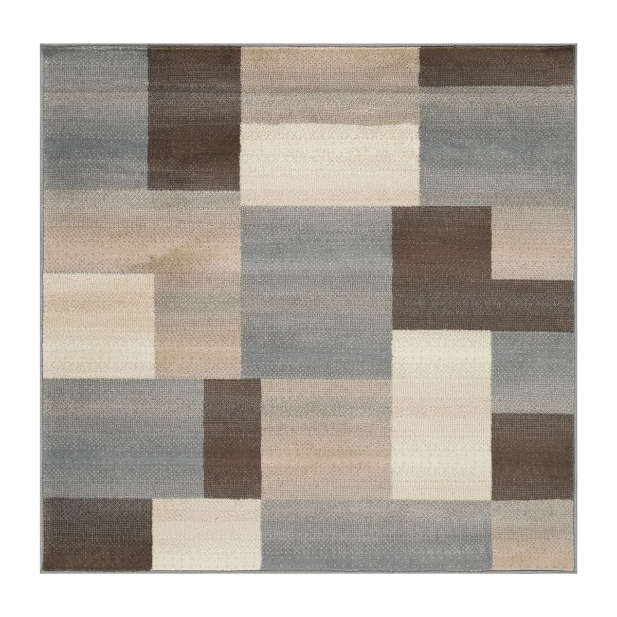 HomeRoots 5 ft. Square Power-Loom Area Rug, Stain-Resistant, Geometric Modern Patchwork Design, Grey