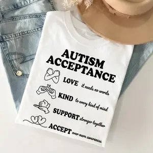 Autism Acceptance Shirt White, ASL Hand Signs Tee, Love Needs No Words T-shirt, Special Education Teacher Gift, Autism Awareness Month Graphic Tee