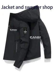 Men's and Women's Fashion Jacket with Canik Letter Print, Zip Pocket, Casual Hooded Design, Polyester, Spring & Fall, Unisex Pullover