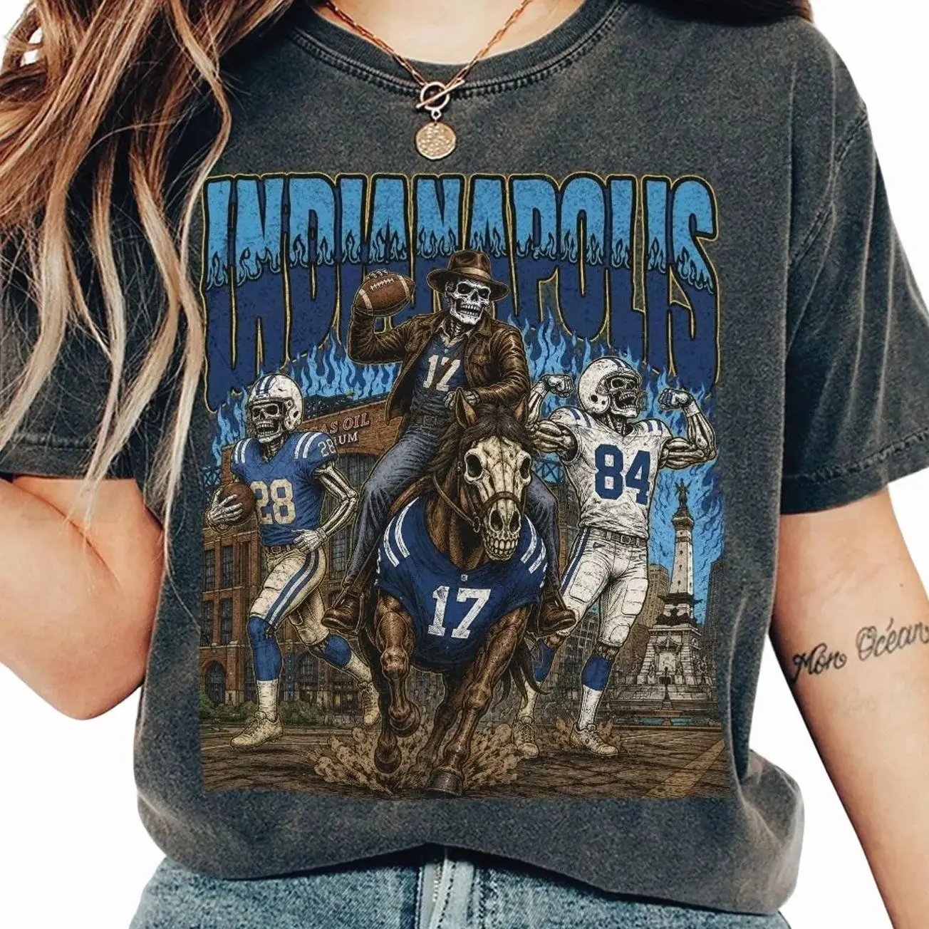 Indianapolis Skull Shirt, Vintage Daniel Jones Fan Tee, Game Day Gift For, Cotton