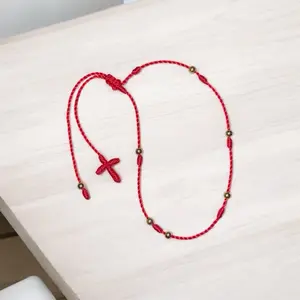 Bracelets & anklets- Red and Black Cross Design Handcrafted Mexican String Classic Style One Size Fits All Versatile Accessory