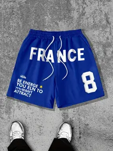 men's summer shorts with a printed design, featuring pockets and a drawstring, perfect for outdoor activities, poolside, beach outings, and vacations.