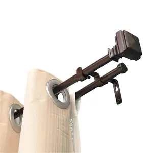 212 MAIN Wall Mounted Telescopic Double Curtain Rod Set - 5/8-Inch Diameter, Adjustable Curtain Rods That Extend from 48 to 86 Inches, Oil Rubbed Bronze Window Treatment, Telescopic Curtain Rod