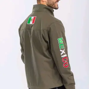 Mexican Flag Western Style Jacket for Men Navy Blue Full-Zip Design with Logo on Sleeve