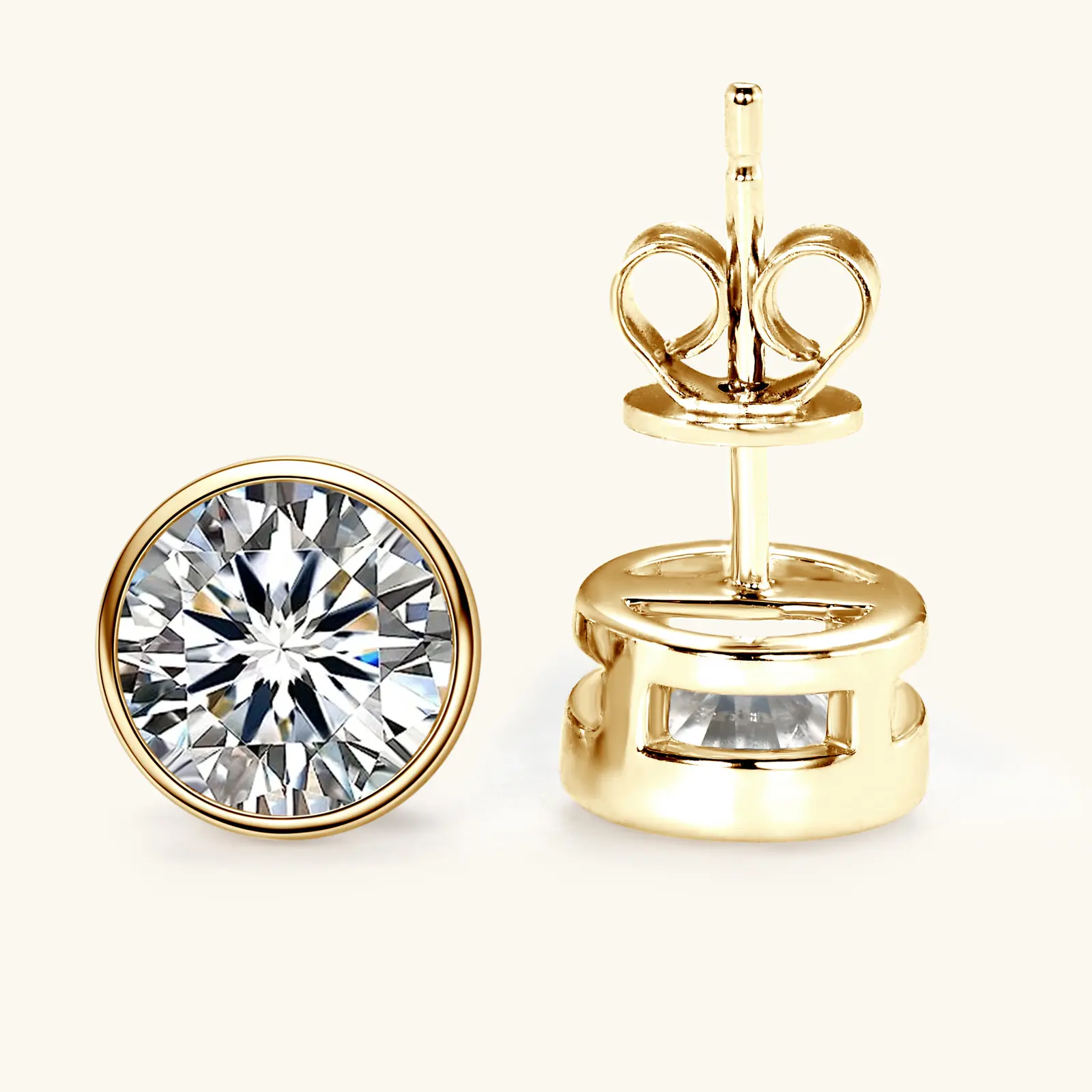 Round ear studs [K gold] 1 carat