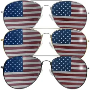 3 Pcs American Flag Sunglasses, 4th of July Patriotic Shades with Gold Silver and Black Frame, Red White Blue USA Eyewear for Independence Day, Party Favor and Festival Accessory