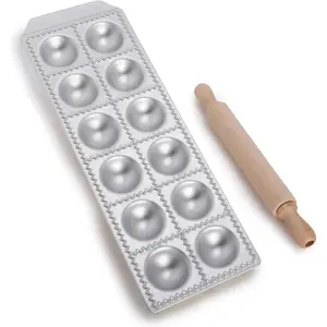 Raviolamp Classic Line Ravioli Mold â€“ 100% Made in Italy, Aluminum Pasta Cutter with Rolling Pin â€“ Perfect Accessory for Homemade Ravioli (12-Cavity)