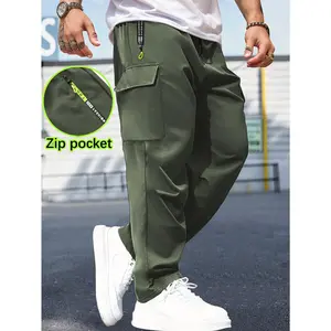 Men’s Cargo Jogger Pants with Zipper Pockets – Elastic Waist Casual Streetwear Trousers for Travel, Outdoor & Everyday Wear