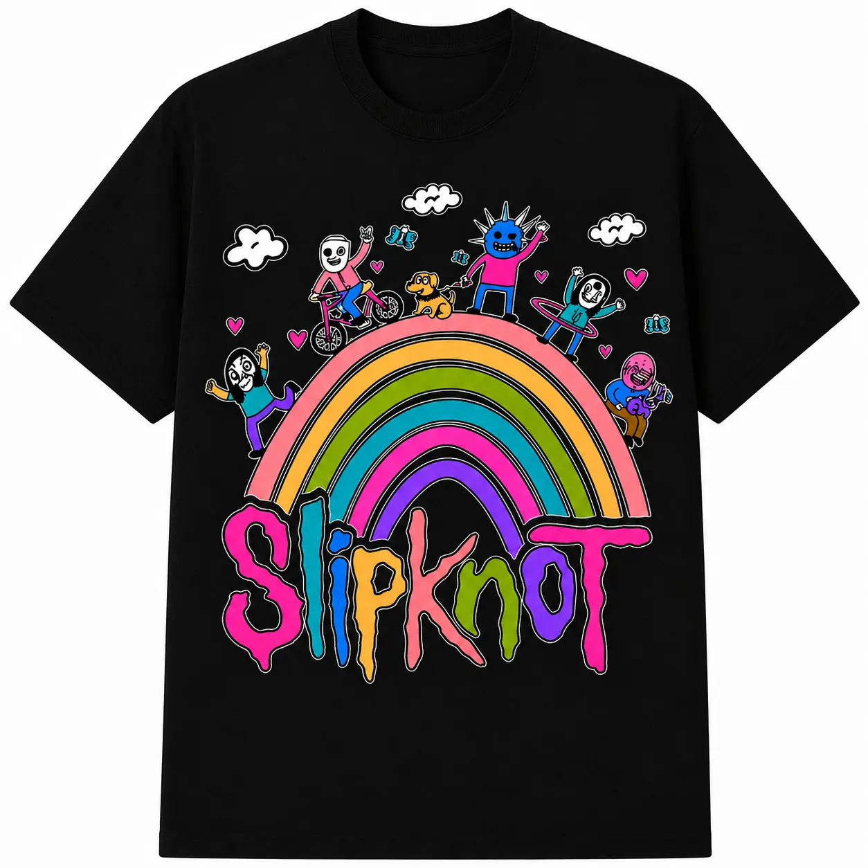 Women's Slipknot Rainbow Graphic Tee - Aesthetic Pastel Colorful Short-Sleeve Breathable Premium 100% Cotton Vintage Band-Inspired Heavy Metal Streetwear Sports Top, Shortsleeve, Everyday, Statement, Comfortable, Piece