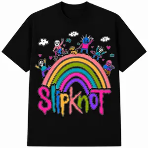 Slipknot Rainbow Graphic Tee  | Cute Meets Heavy Metal Streetwear Shirt | Premium 100% Cotton Vintage Band-Inspired T-Shirt compression women