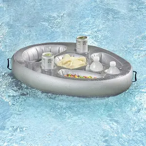 Inflatable PVC Water Ice Bar, Self-Service Ice Plate Floating Portable Drink Rack, Multi-Hole Cup Pad Tray, Party Float Tableware, Inflatable Pool Floaters